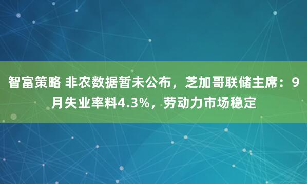 智富策略 非農數據暫未公布，芝加哥聯儲主席：9月失業率料4.3%，勞動力市場穩定